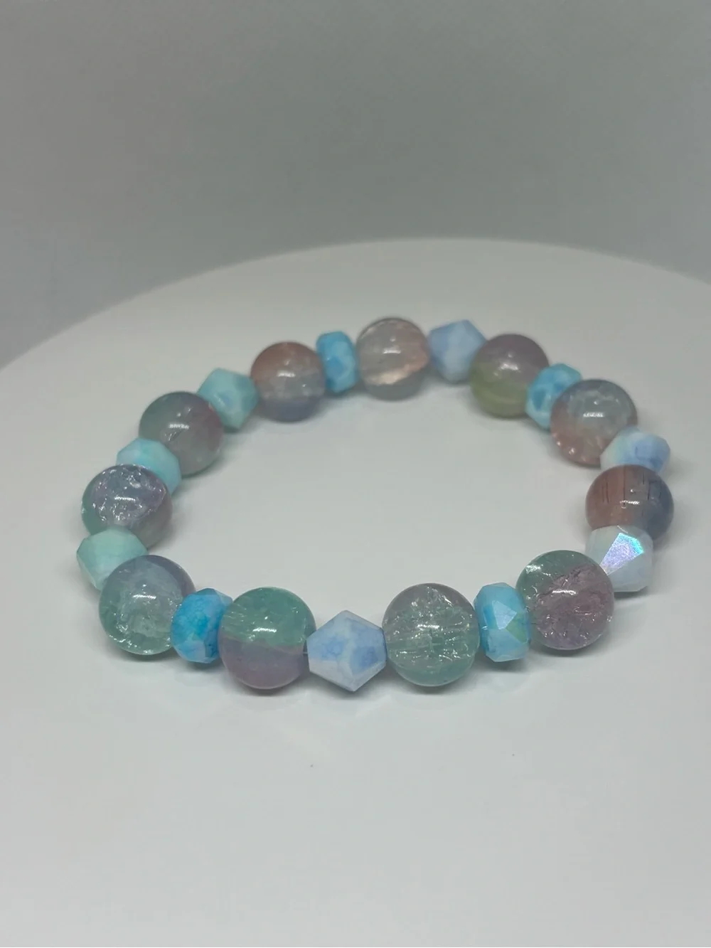 Handcrafted Pastel Multicolor premium glass crackle and faceted bead Bracelet